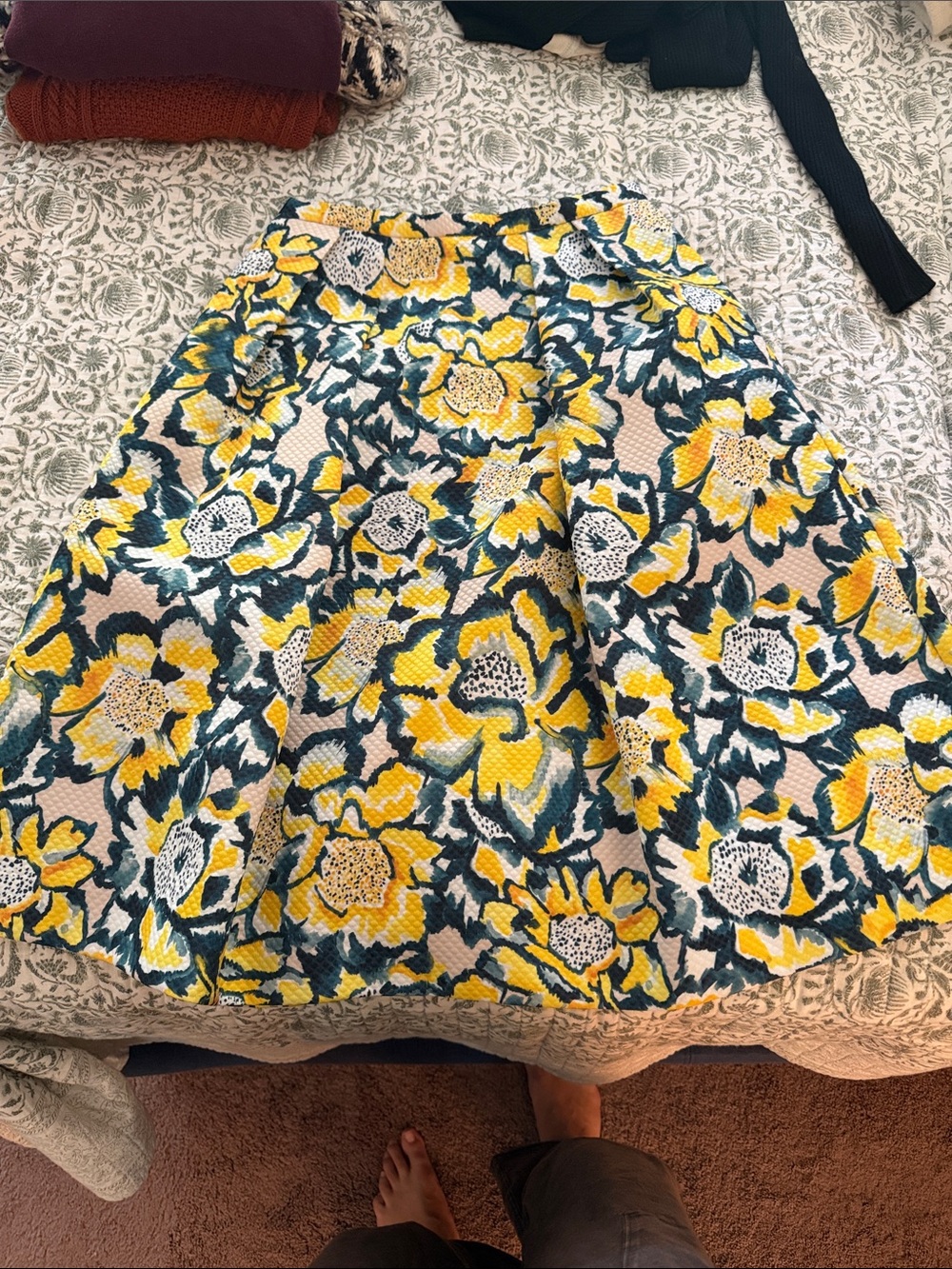 H&M Yellow and Green Floral Circle Skirt